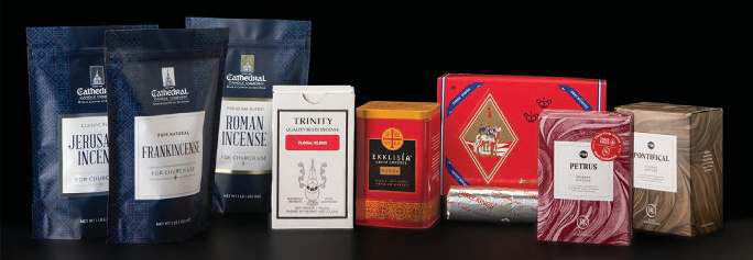 Assorted church incense packages from the catalog