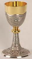 Gold and oxidized silver chalice with Holy Spirit design